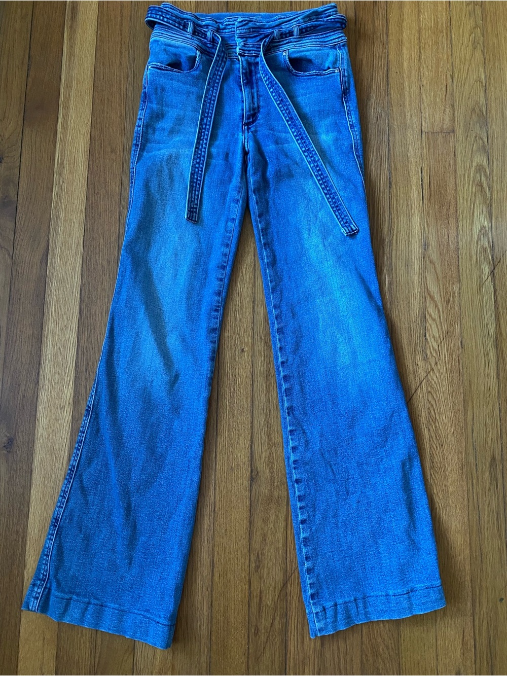 Black Orchid Wide Leg Flare Jeans Denim Tie Belt Blue Size 24